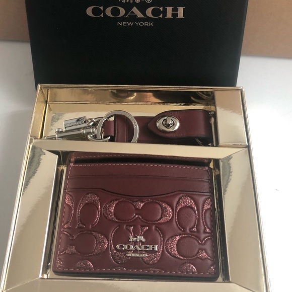 Coach Wine Color Card case and Key Ring NWT Box